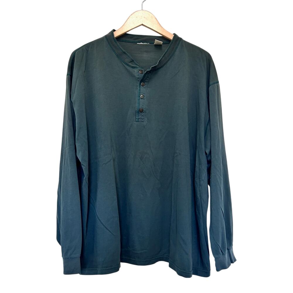 Vintage LL Bean Green Long Sleeve Henley Sz XLT